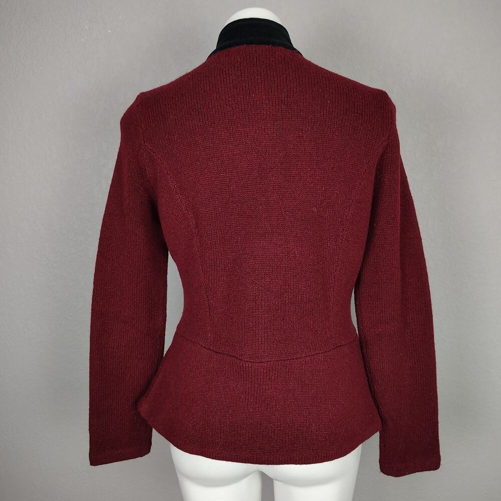 Ralph Lauren Lambs Wool Blend Riding Sweater Jacket Burgundy Velvet Collar - Picture 4 of 14